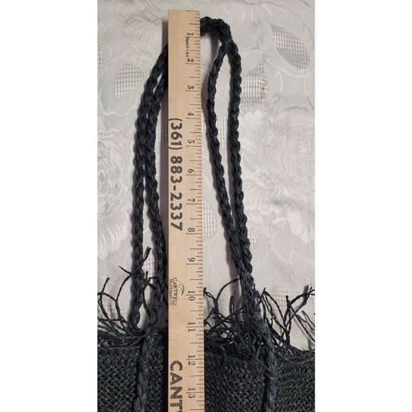 Woven Black Handbag Purse 100% Paper Black Frayed Beach Bag Snap Closed Zip... - Picture 4 of 15